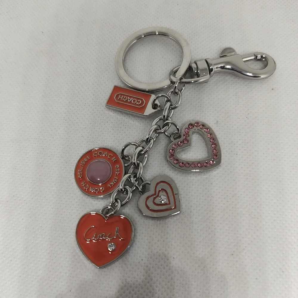 Coral and Silver Heart Keychain/Bag Charm